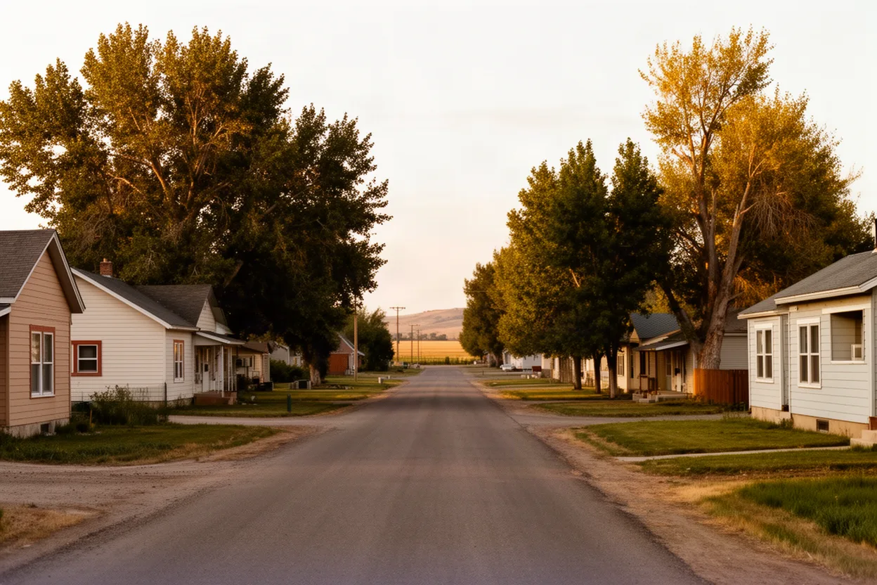 Amateur photo down a quiet residential street in a small Idaho farm town